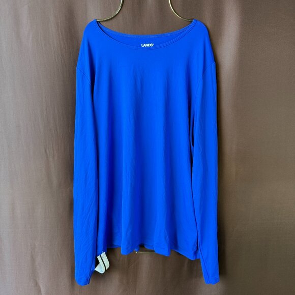 Lands' End Women's M-2X Long Sleeve Crewneck‎ Swim Rash Guard Electric Blue Tee - Picture 1 of 6